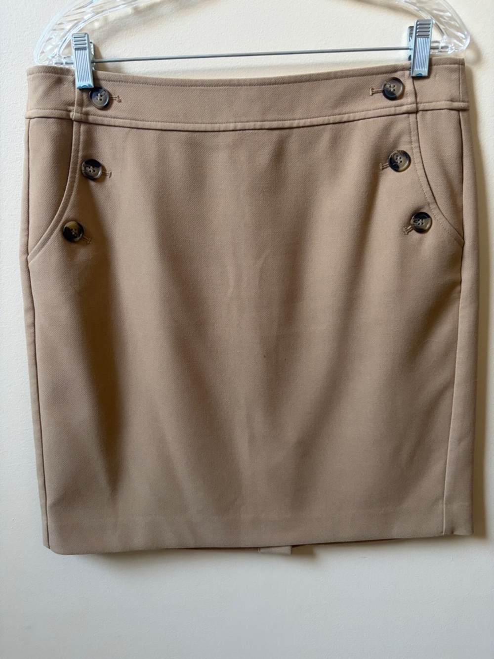 LOFT Tan Pencil Skirt with Button Details